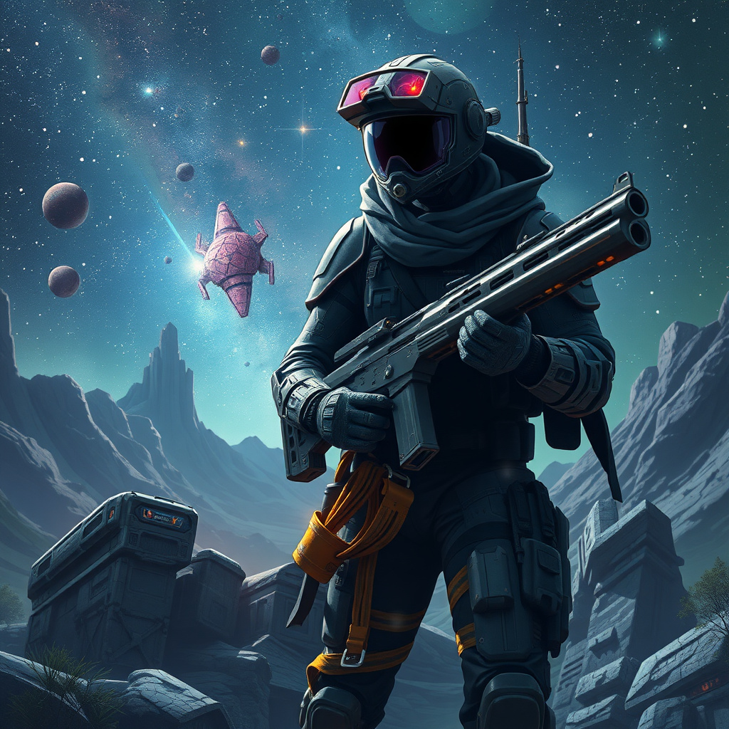 Sci-fi hunter in galaxy